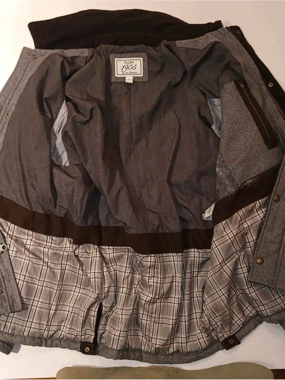 Men's Quilted Grey Brown Barn Field Jacket with Corduroy Collar